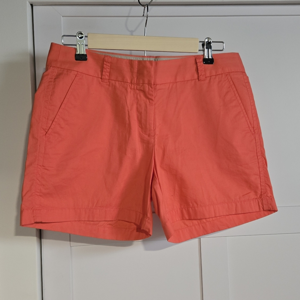 J Crew Broken In Chino Shorts Size 6 100% Cotton Coral Pinkish Orange EUC